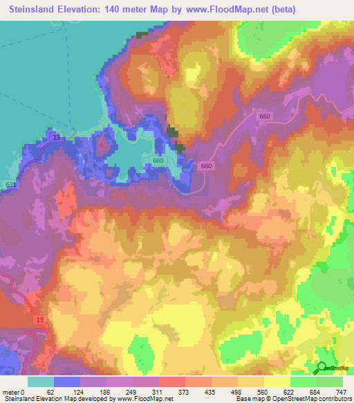 Steinsland,Norway Elevation Map