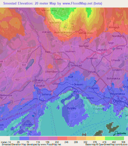 Smestad,Norway Elevation Map