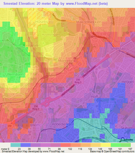 Smestad,Norway Elevation Map