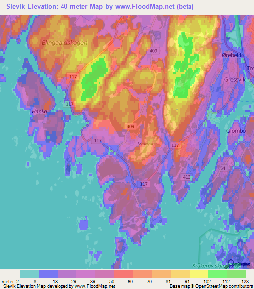 Slevik,Norway Elevation Map