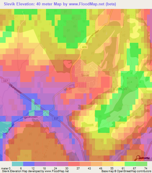 Slevik,Norway Elevation Map