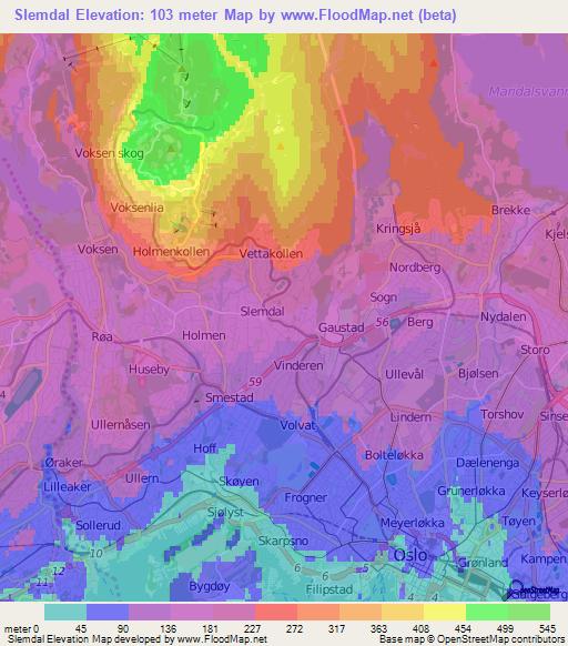 Slemdal,Norway Elevation Map