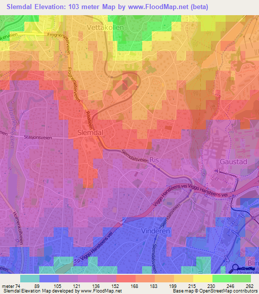 Slemdal,Norway Elevation Map