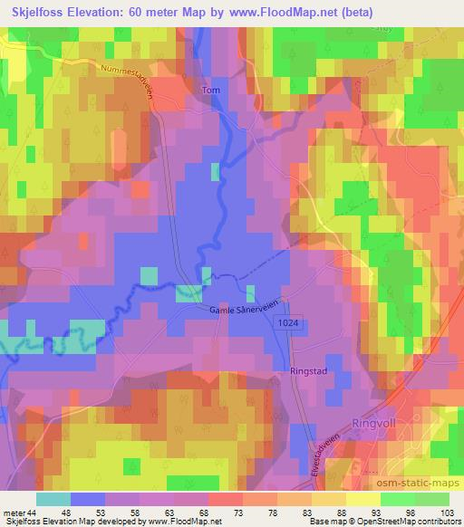 Skjelfoss,Norway Elevation Map