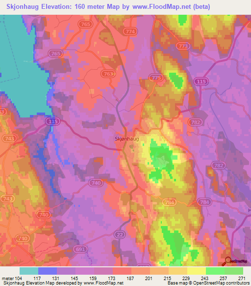 Skjonhaug,Norway Elevation Map