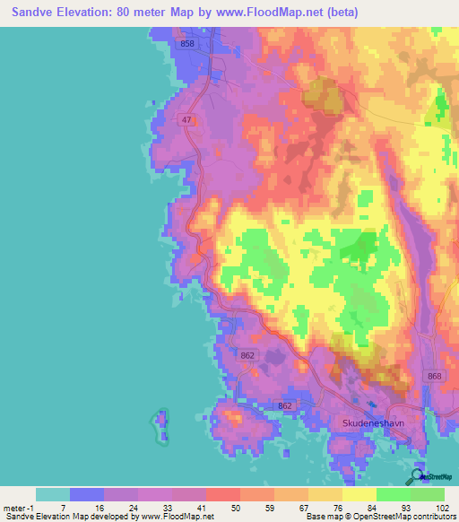 Sandve,Norway Elevation Map