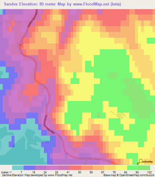 Sandve,Norway Elevation Map