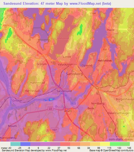 Sandesund,Norway Elevation Map