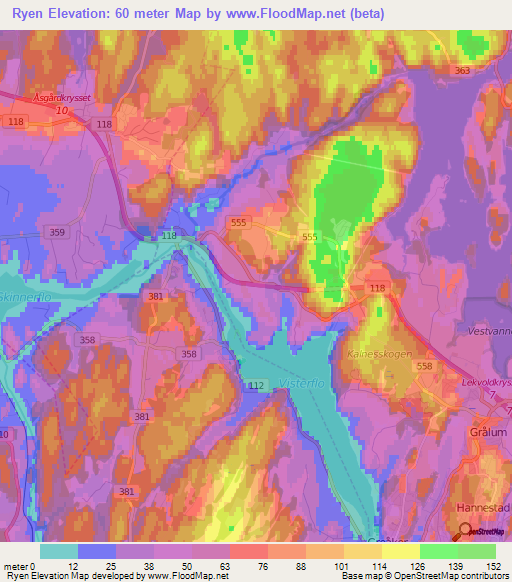 Ryen,Norway Elevation Map