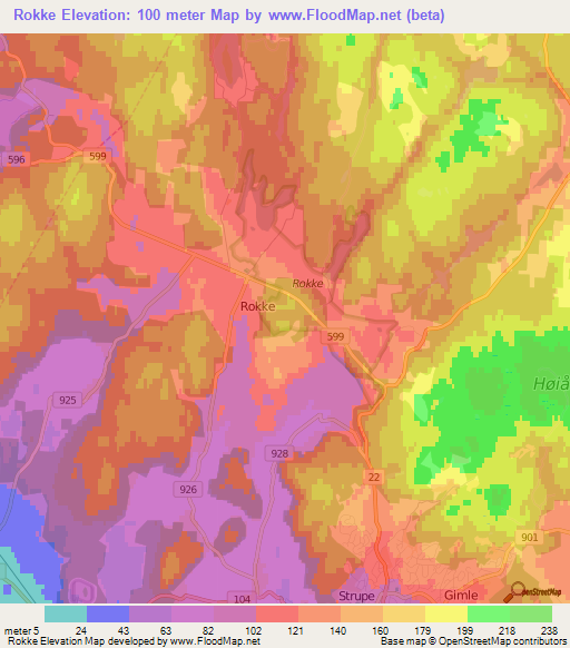 Rokke,Norway Elevation Map