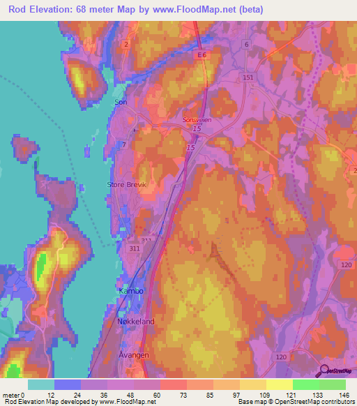 Rod,Norway Elevation Map