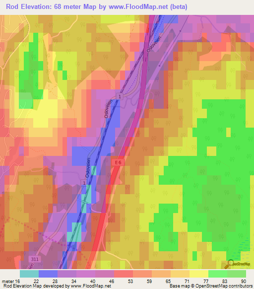 Rod,Norway Elevation Map