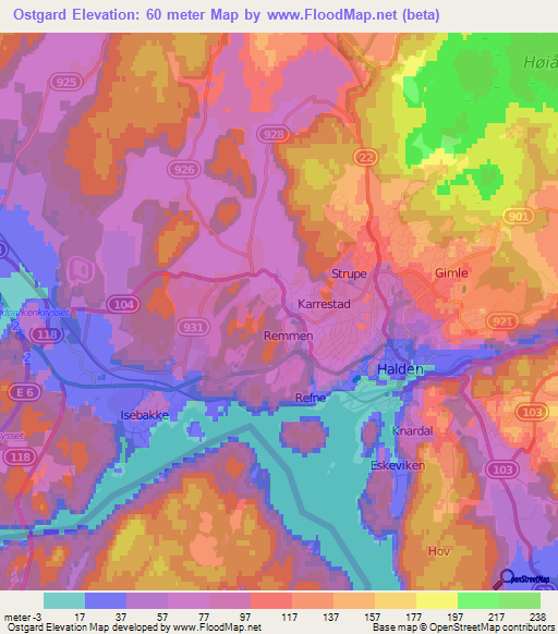 Ostgard,Norway Elevation Map