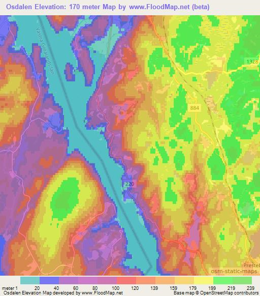 Osdalen,Norway Elevation Map