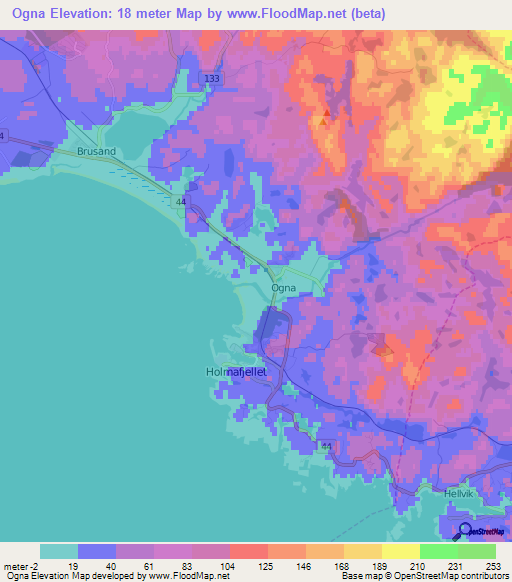 Ogna,Norway Elevation Map