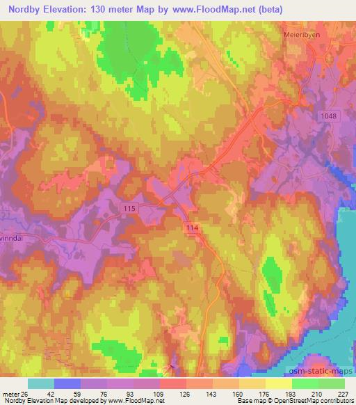 Nordby,Norway Elevation Map