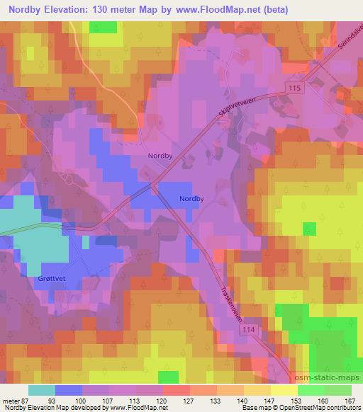 Nordby,Norway Elevation Map