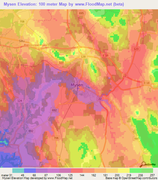 Mysen,Norway Elevation Map