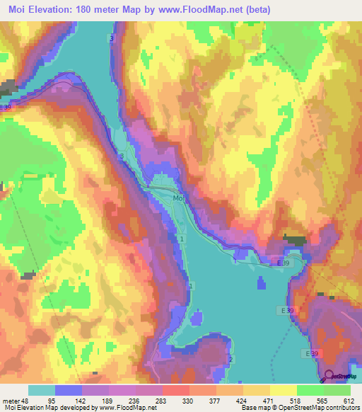 Moi,Norway Elevation Map