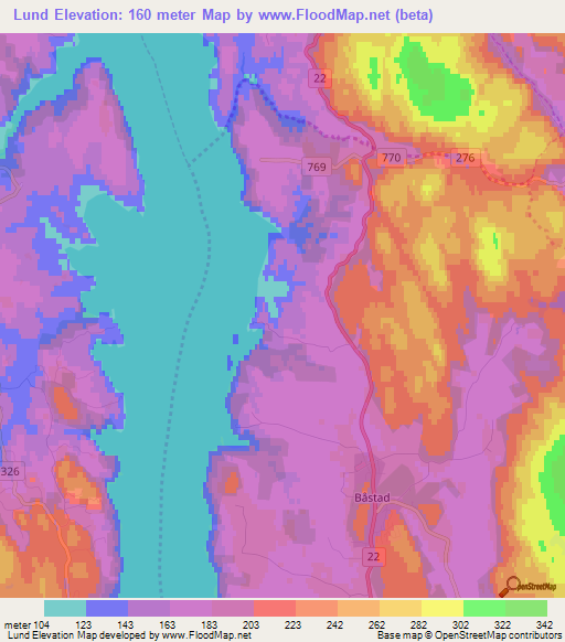 Lund,Norway Elevation Map