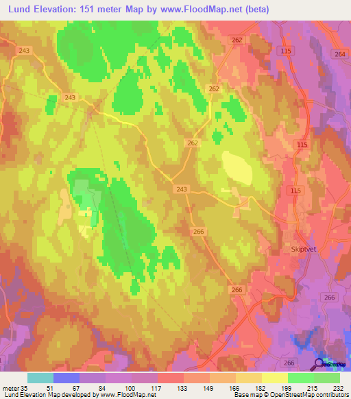 Lund,Norway Elevation Map