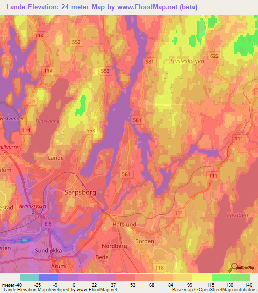 Lande,Norway Elevation Map