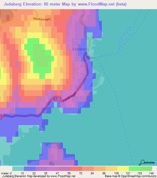 Judaberg,Norway Elevation Map