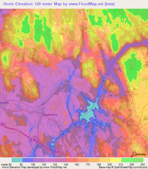 Hovin,Norway Elevation Map