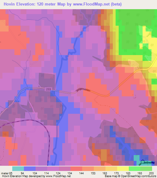 Hovin,Norway Elevation Map