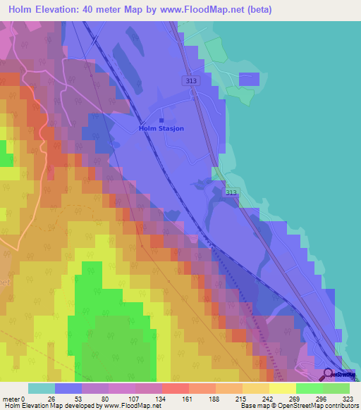 Holm,Norway Elevation Map