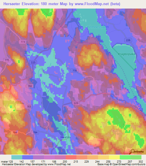 Hersaeter,Norway Elevation Map