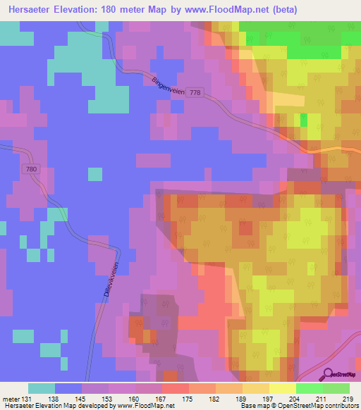 Hersaeter,Norway Elevation Map