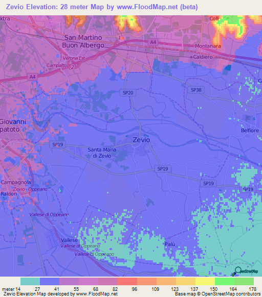 Zevio,Italy Elevation Map