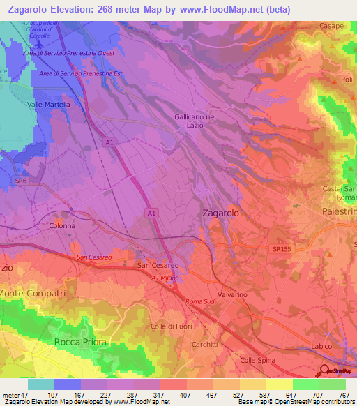 Zagarolo,Italy Elevation Map