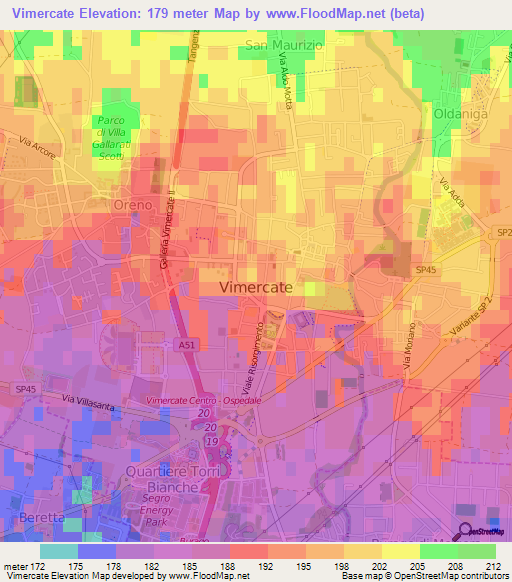 Vimercate,Italy Elevation Map