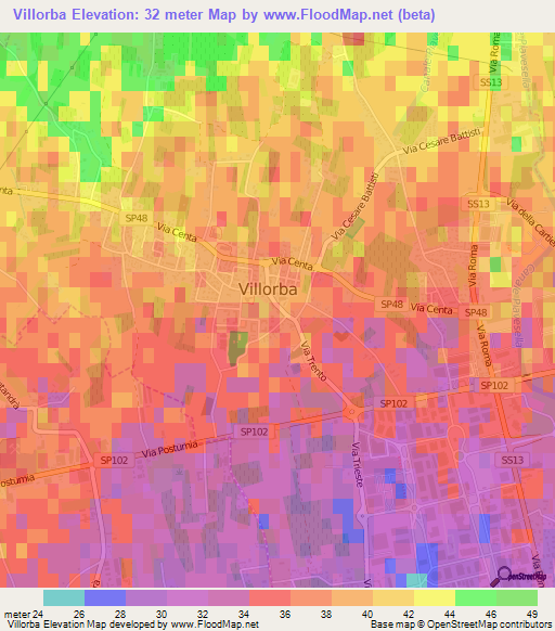 Villorba,Italy Elevation Map