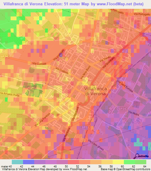 Villafranca di Verona,Italy Elevation Map