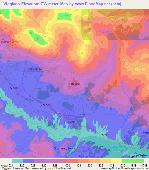 Viggiano,Italy Elevation Map