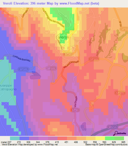 Veroli,Italy Elevation Map