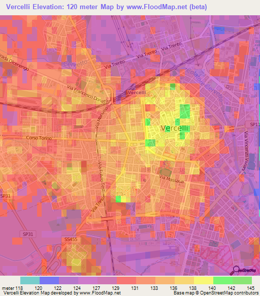 Vercelli,Italy Elevation Map