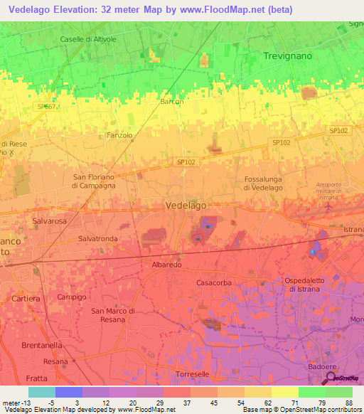 Vedelago,Italy Elevation Map