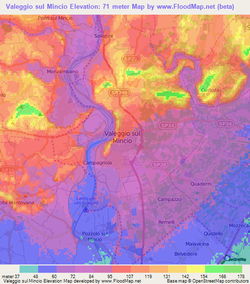 Valeggio sul Mincio,Italy Elevation Map