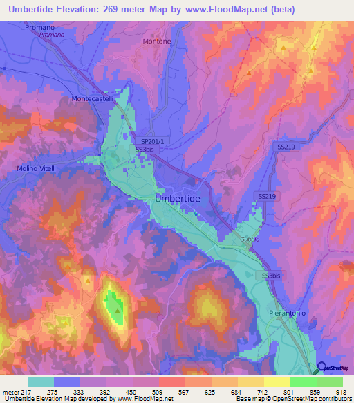 Umbertide,Italy Elevation Map