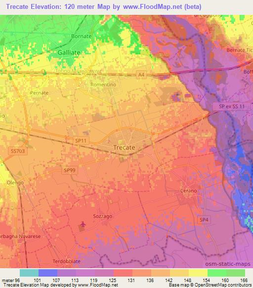 Trecate,Italy Elevation Map