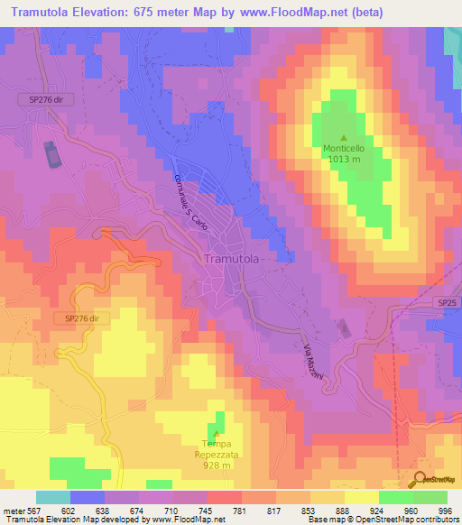 Tramutola,Italy Elevation Map