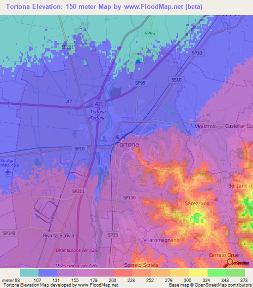Tortona,Italy Elevation Map