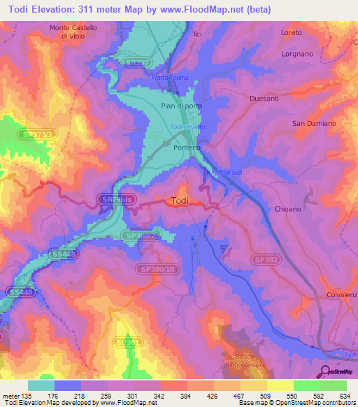 Todi,Italy Elevation Map