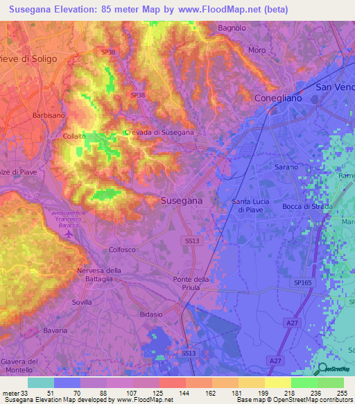 Susegana,Italy Elevation Map