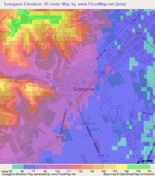 Susegana,Italy Elevation Map