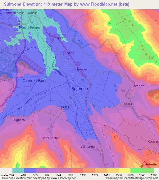 Sulmona,Italy Elevation Map